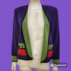 VTG LUCIA 1980s Colorful Long Sleeve Open Front Color Block Blazer